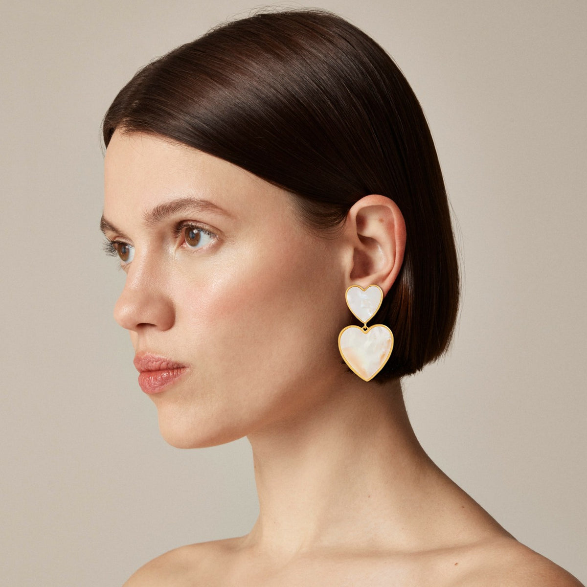 Women Double pearl heart drop earrings - J.Crew